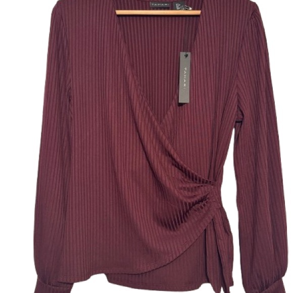 Tahari Deep Burgundy Wrap Blouse - Picture 1 of 5